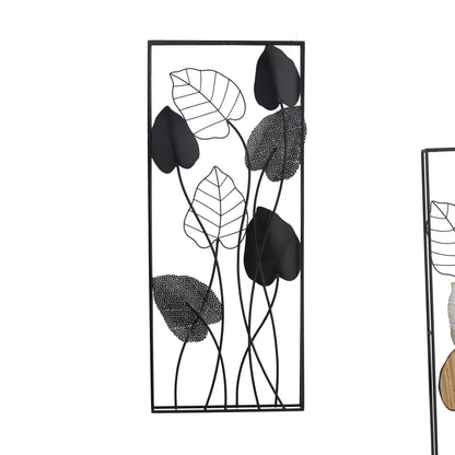 Decorazione da parete in foglia di metallo nero con cornice nera (set da 2)