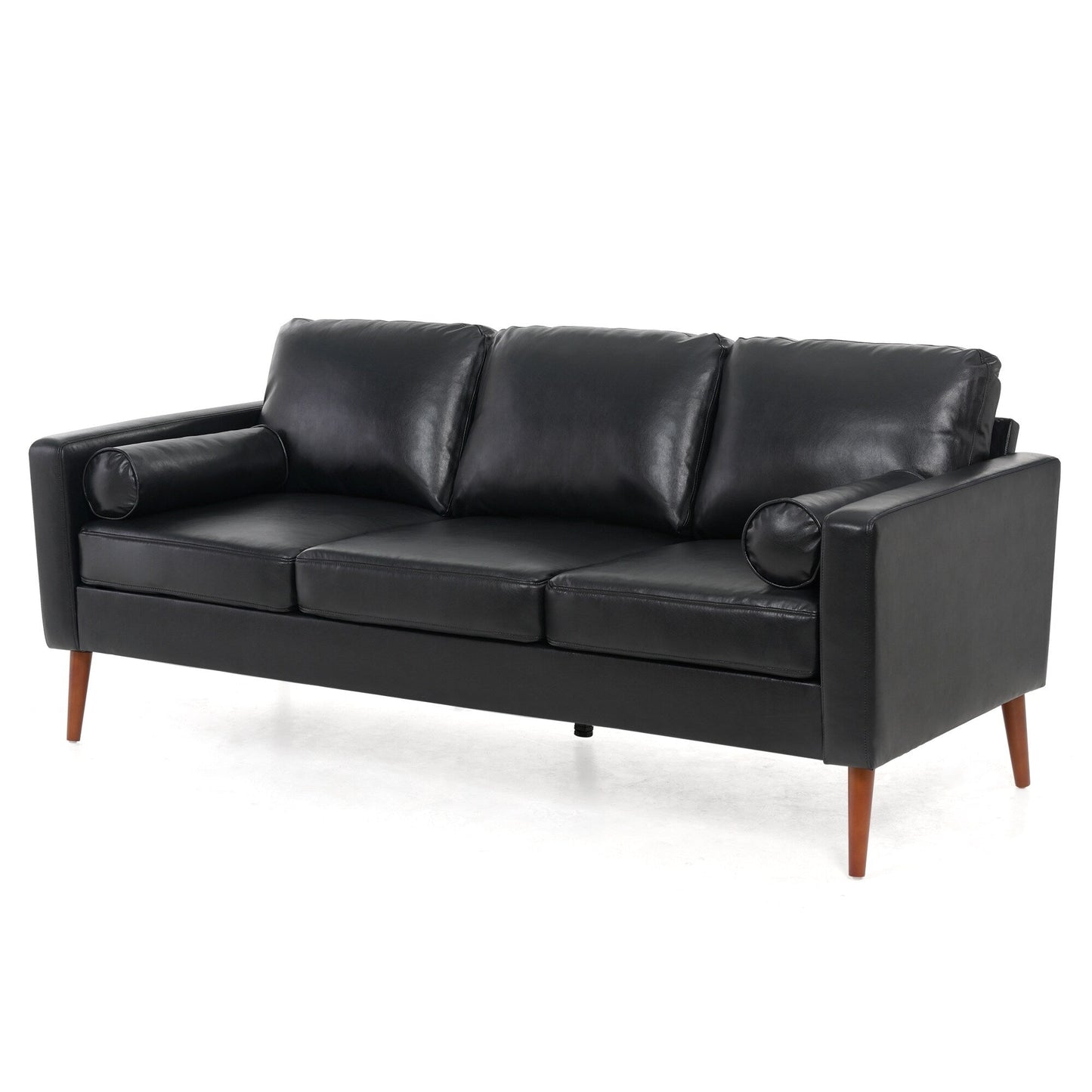 Divano a 3 posti Mid Century Modern 76,7 in PU nero con struttura in ferro e legno per soggiorno