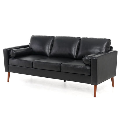 Divano a 3 posti Mid Century Modern 76,7 in PU nero con struttura in ferro e legno per soggiorno