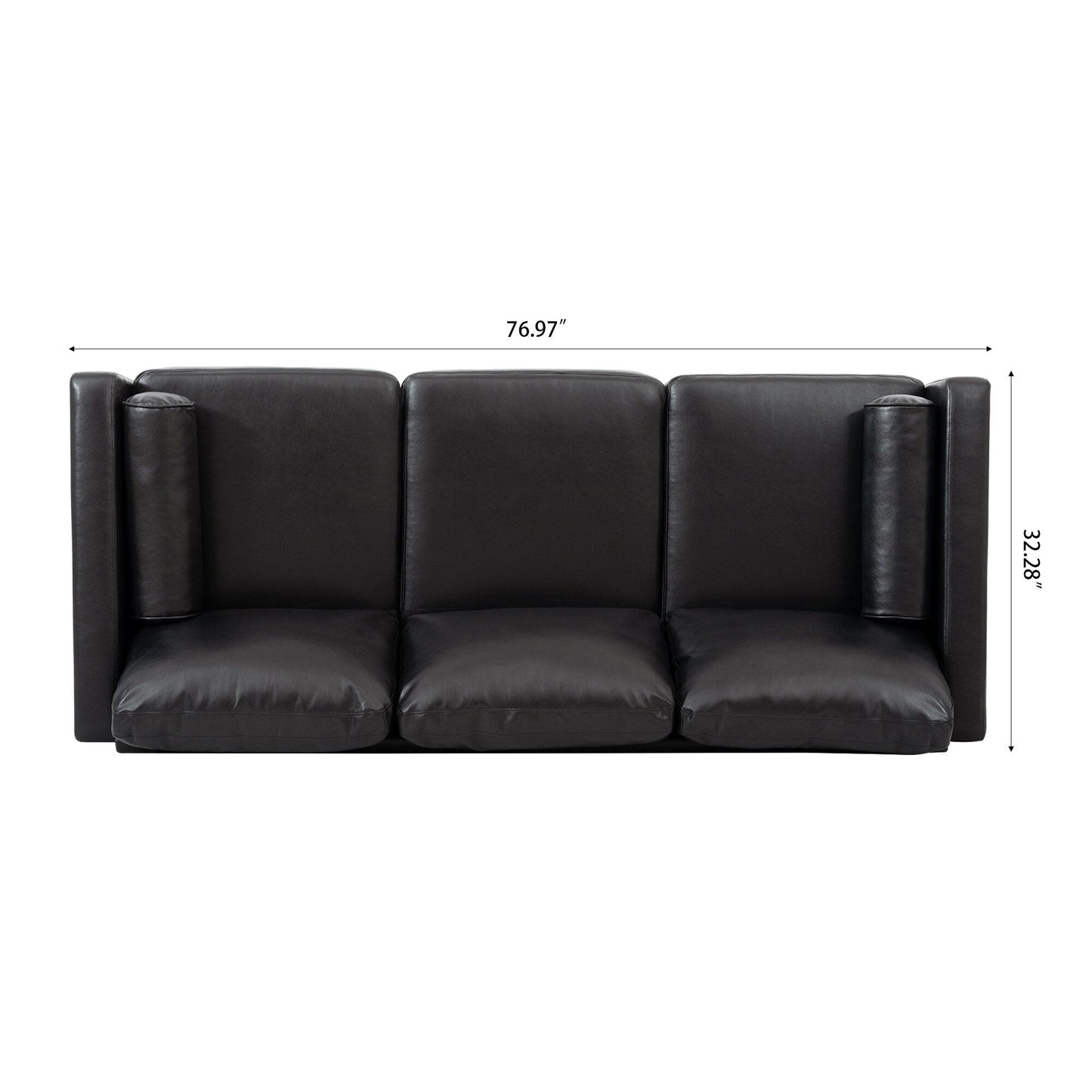 Divano a 3 posti Mid Century Modern 76,7 in PU nero con struttura in ferro e legno per soggiorno