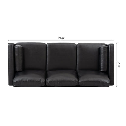 Divano a 3 posti Mid Century Modern 76,7 in PU nero con struttura in ferro e legno per soggiorno