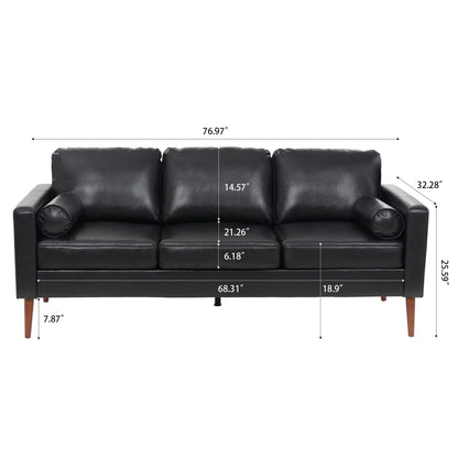Divano a 3 posti Mid Century Modern 76,7 in PU nero con struttura in ferro e legno per soggiorno