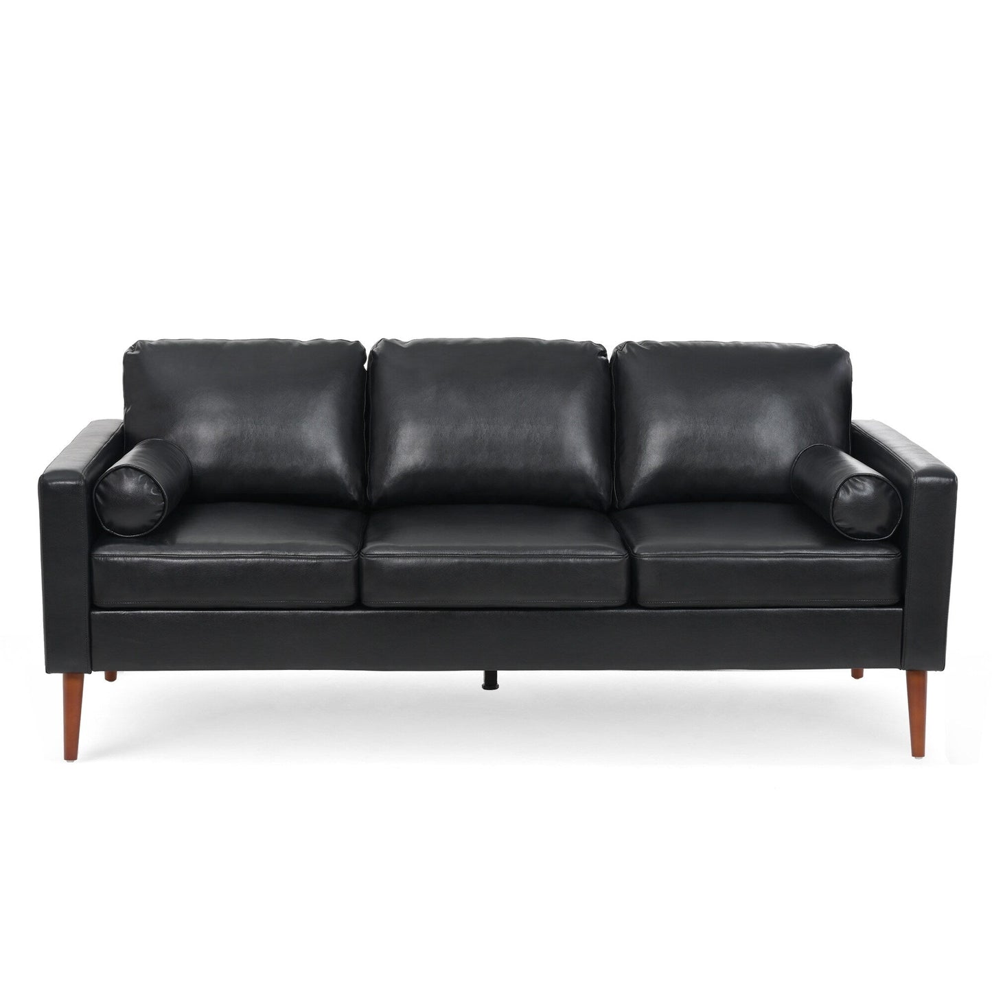 Divano a 3 posti Mid Century Modern 76,7 in PU nero con struttura in ferro e legno per soggiorno