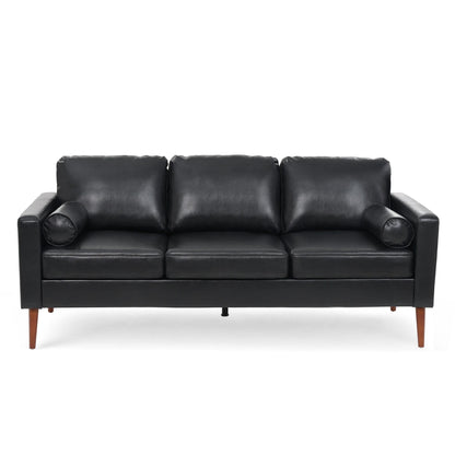 Divano a 3 posti Mid Century Modern 76,7 in PU nero con struttura in ferro e legno per soggiorno