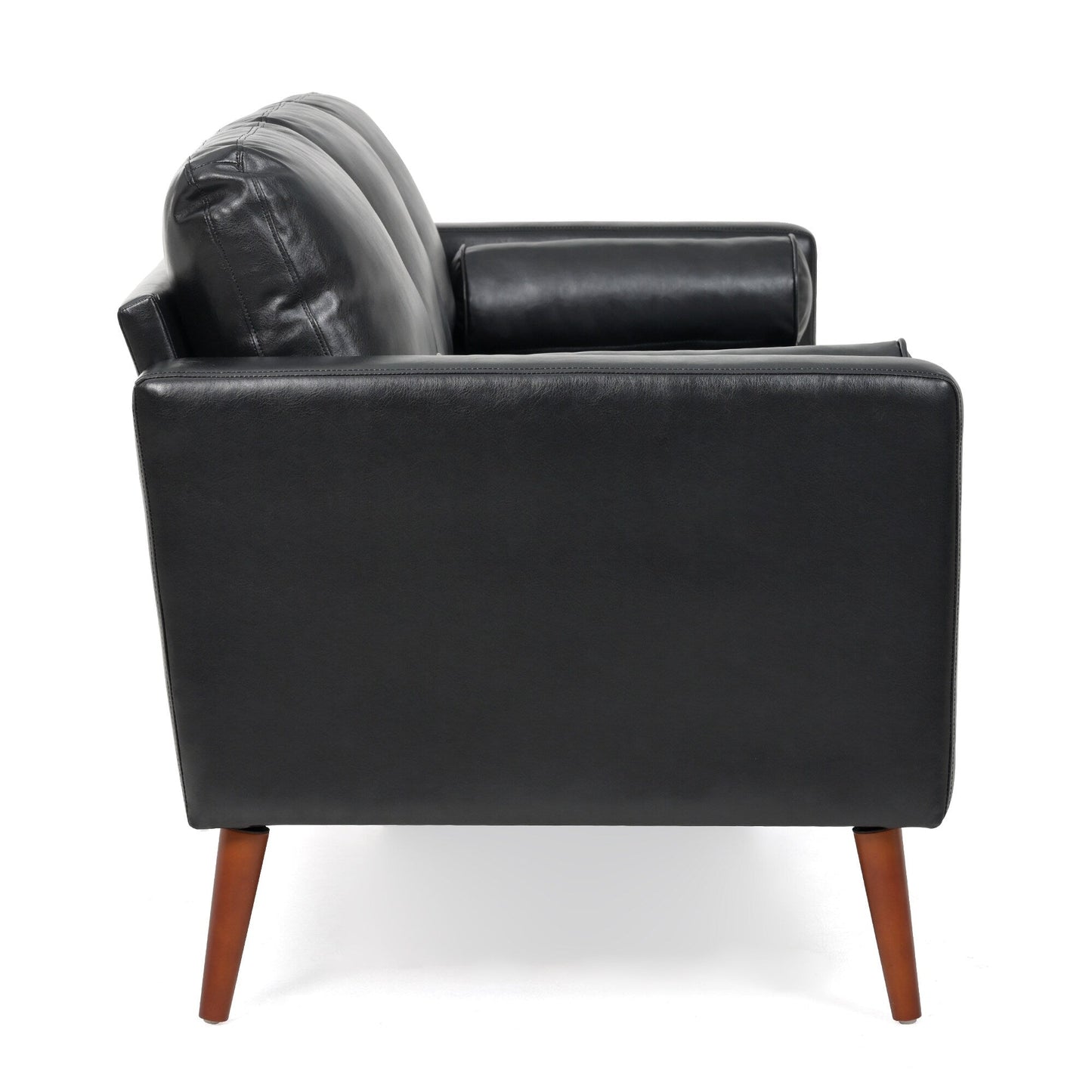 Divano a 3 posti Mid Century Modern 76,7 in PU nero con struttura in ferro e legno per soggiorno