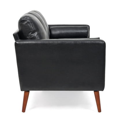 Divano a 3 posti Mid Century Modern 76,7 in PU nero con struttura in ferro e legno per soggiorno