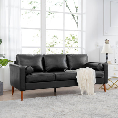 Divano a 3 posti Mid Century Modern 76,7 in PU nero con struttura in ferro e legno per soggiorno