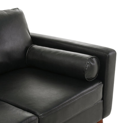 Divano a 3 posti Mid Century Modern 76,7 in PU nero con struttura in ferro e legno per soggiorno