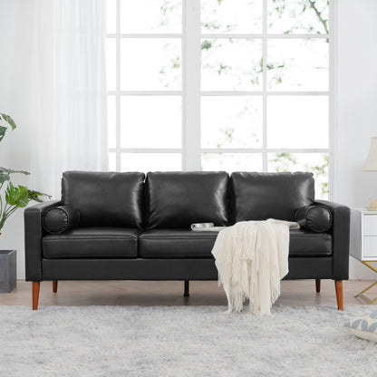Divano a 3 posti Mid Century Modern 76,7 in PU nero con struttura in ferro e legno per soggiorno