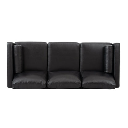 Divano a 3 posti Mid Century Modern 76,7 in PU nero con struttura in ferro e legno per soggiorno