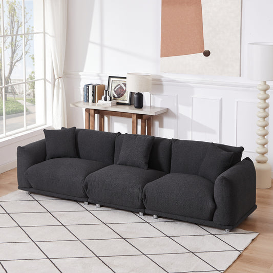 Divano oversize a 3 posti modello 111 moderno nero con gambe in metallo e struttura in legno massello per soggiorno