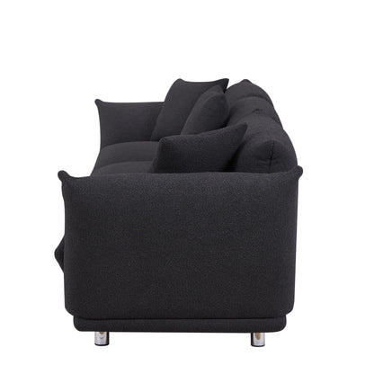 Divano oversize a 3 posti modello 111 moderno nero con gambe in metallo e struttura in legno massello per soggiorno