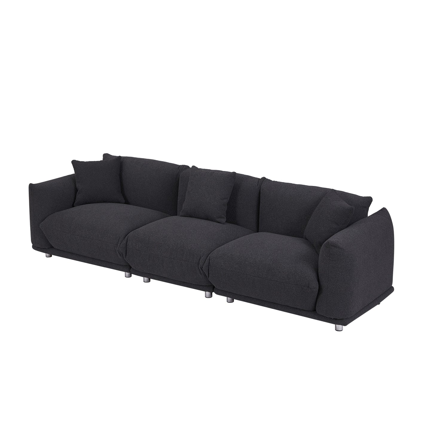 Divano oversize a 3 posti modello 111 moderno nero con gambe in metallo e struttura in legno massello per soggiorno