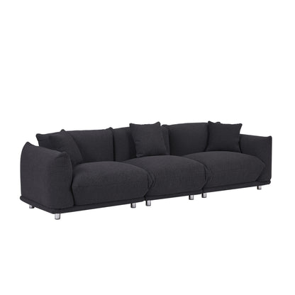 Divano oversize a 3 posti modello 111 moderno nero con gambe in metallo e struttura in legno massello per soggiorno