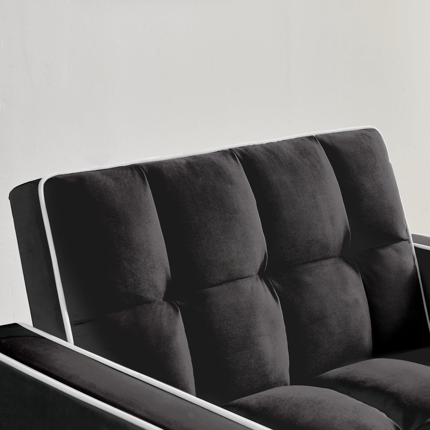 Divano letto singolo 3 in 1 in velluto moderno nero da 35,43 cm con schienale regolabile e tasca per soggiorno
