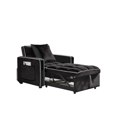 Divano letto singolo 3 in 1 in velluto moderno nero da 35,43 cm con schienale regolabile e tasca per soggiorno