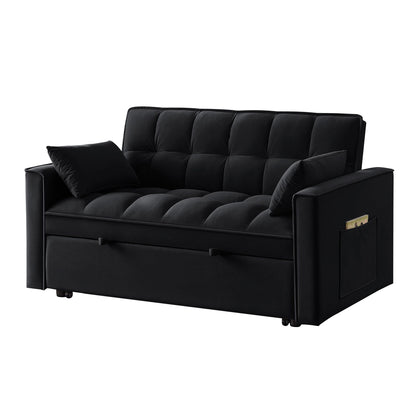 Divano letto moderno nero 52,5 in velluto 4 in 1, multifunzionale, imbottito, con schienale regolabile e cuscini