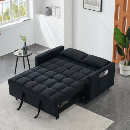 Divano letto trasformabile in velluto 3 in 1 moderno nero da 55 pollici con schienale e cuscini per soggiorno