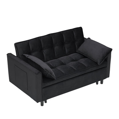 Divano letto trasformabile in velluto 3 in 1 moderno nero da 55 pollici con schienale e cuscini per soggiorno