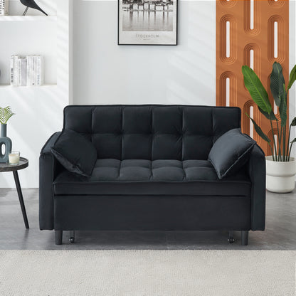 Divano letto trasformabile in velluto 3 in 1 moderno nero da 55 pollici con schienale e cuscini per soggiorno