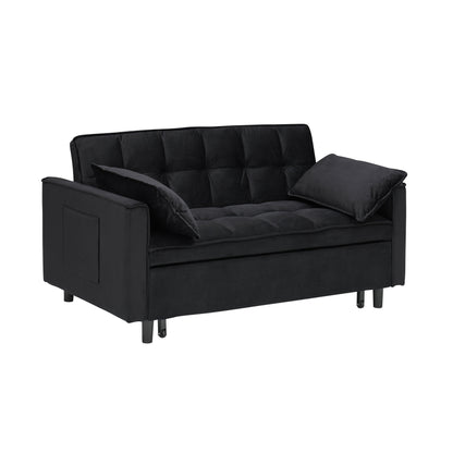 Divano letto trasformabile in velluto 3 in 1 moderno nero da 55 pollici con schienale e cuscini per soggiorno