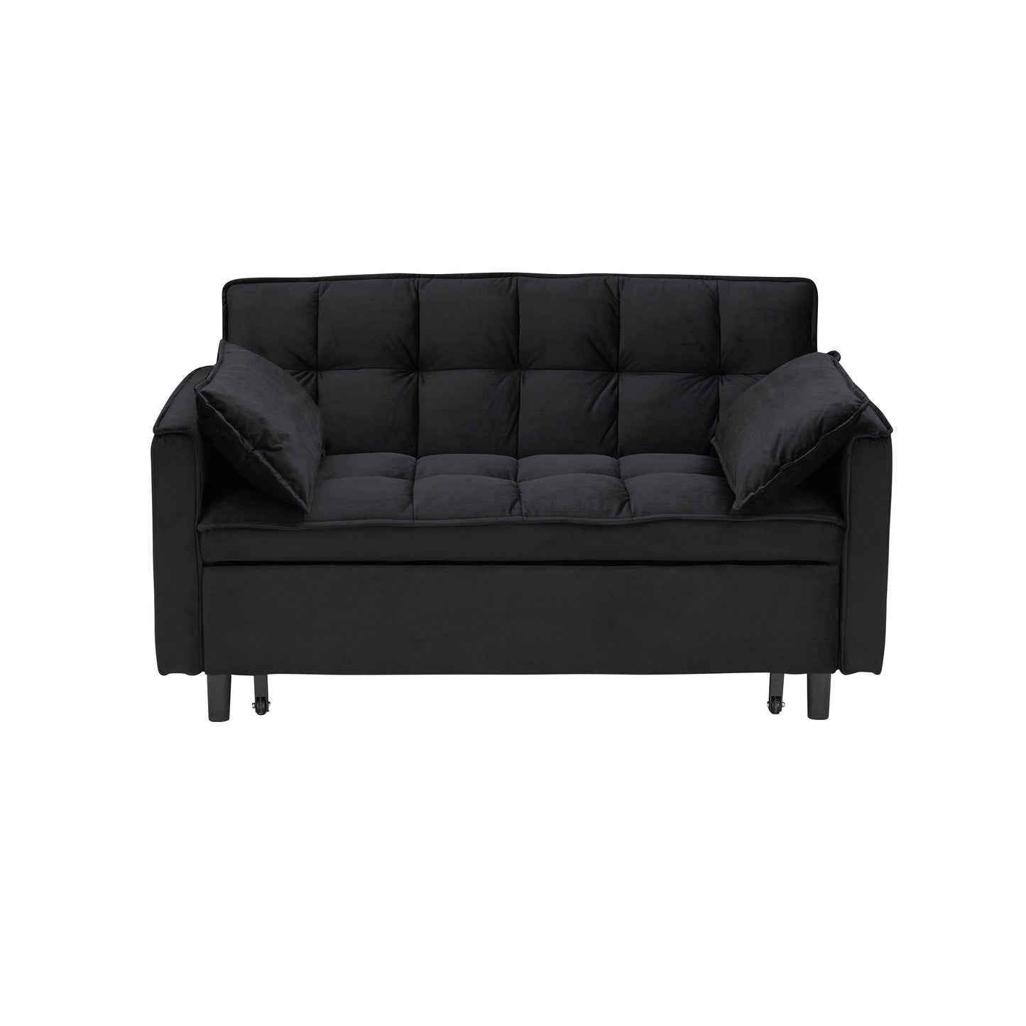 Divano letto trasformabile in velluto 3 in 1 moderno nero da 55 pollici con schienale e cuscini per soggiorno