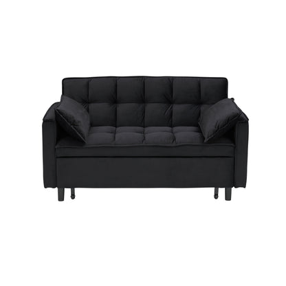 Divano letto trasformabile in velluto 3 in 1 moderno nero da 55 pollici con schienale e cuscini per soggiorno