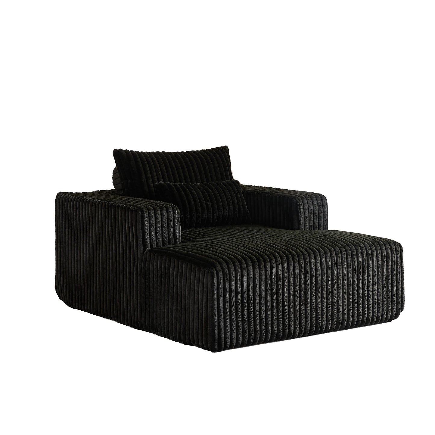 Poltrona lounge moderna in velluto a coste nero da 62,5 pollici con 2 cuscini per soggiorno