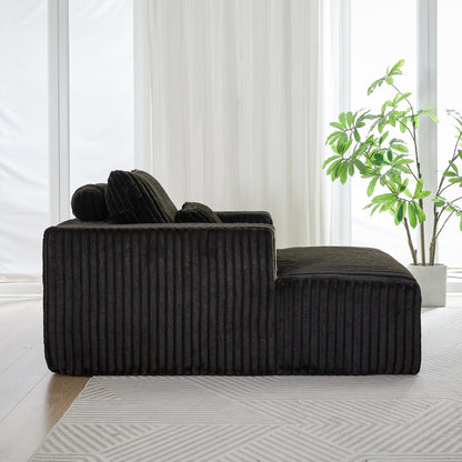 Poltrona lounge moderna in velluto a coste nero da 62,5 pollici con 2 cuscini per soggiorno