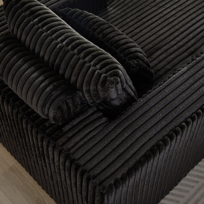 Poltrona lounge moderna in velluto a coste nero da 62,5 pollici con 2 cuscini per soggiorno