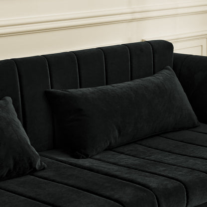 Divano letto estraibile 3 in 1 moderno nero 68 in schiuma con chiodi in rame e due cassetti