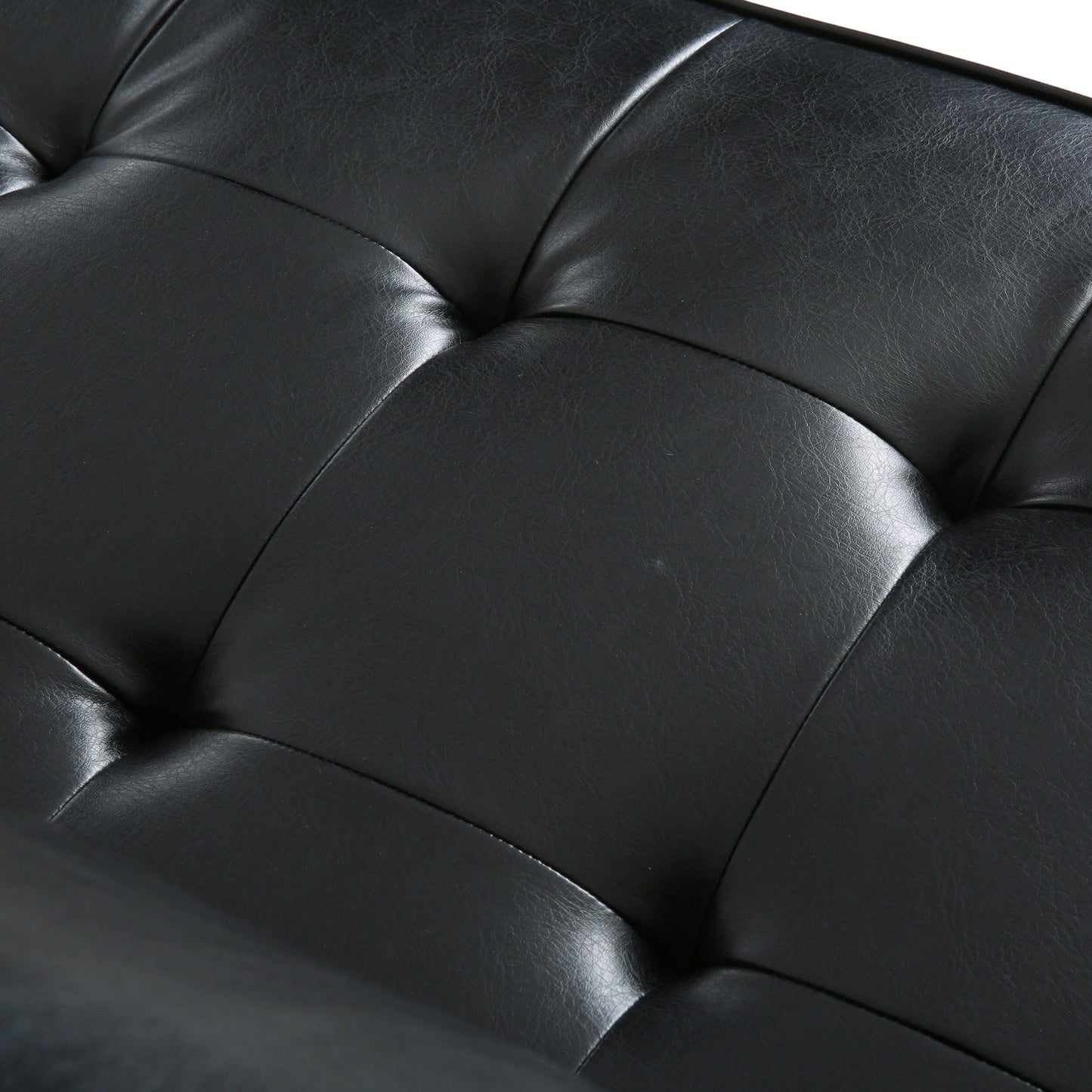 Divano moderno nero 82.25 in similpelle a 3 posti con gambe in legno per soggiorno