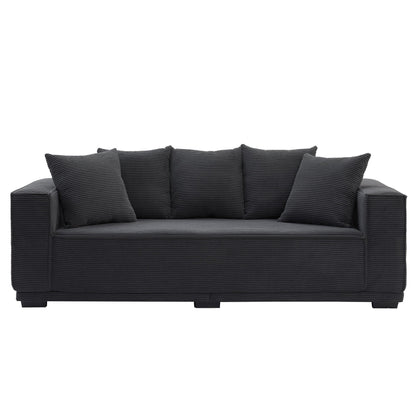 Divano moderno nero a 3 posti in velluto a coste imbottito con 5 cuscini coordinati per soggiorno, 88,97 €