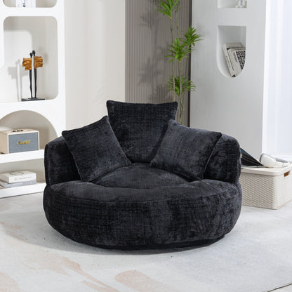 Divano singolo a sacco in ciniglia nero oversize da 42,52 pollici con tre cuscini per camera da letto
