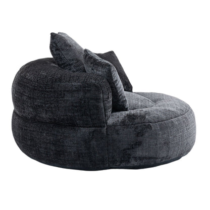 Divano singolo a sacco in ciniglia nero oversize da 42,52 pollici con tre cuscini per camera da letto