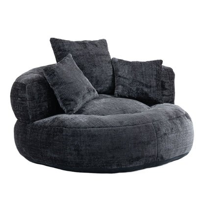 Divano singolo a sacco in ciniglia nero oversize da 42,52 pollici con tre cuscini per camera da letto