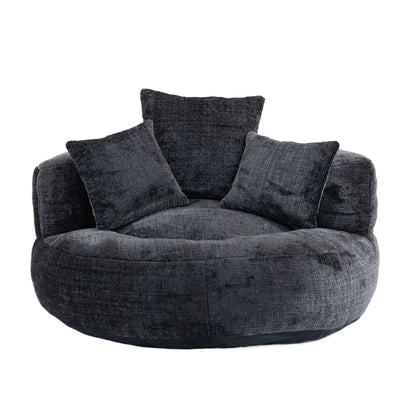 Divano singolo a sacco in ciniglia nero oversize da 42,52 pollici con tre cuscini per camera da letto