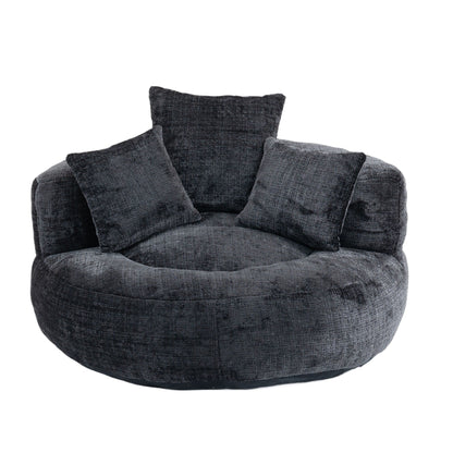 Divano singolo a sacco in ciniglia nero oversize da 42,52 pollici con tre cuscini per camera da letto