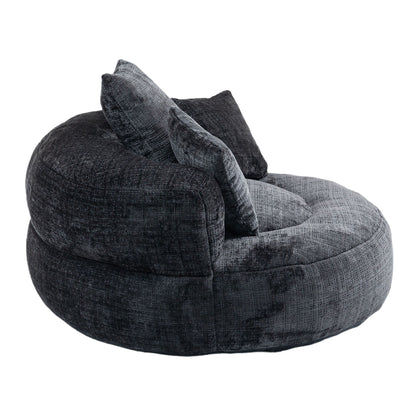 Divano singolo a sacco in ciniglia nero oversize da 42,52 pollici con tre cuscini per camera da letto