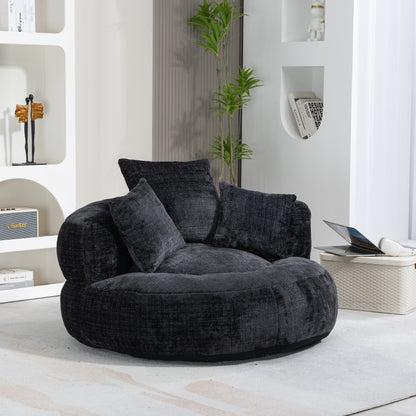 Divano singolo a sacco in ciniglia nero oversize da 42,52 pollici con tre cuscini per camera da letto