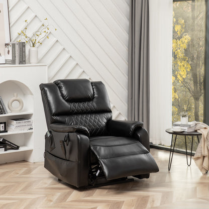 Poltrona reclinabile elettrica oversize in pelle PU nera con massaggio, riscaldamento lombare, tasche laterali, posizione piatta a 180°