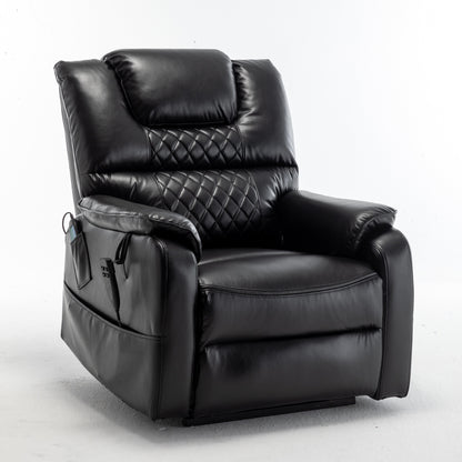 Poltrona reclinabile elettrica oversize in pelle PU nera con massaggio, riscaldamento lombare, tasche laterali, posizione piatta a 180°