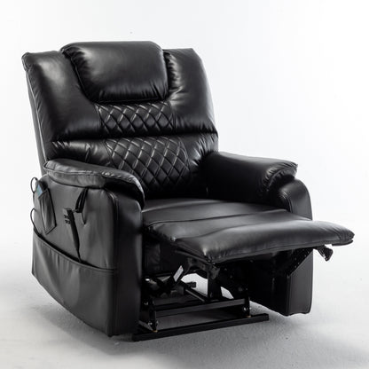 Poltrona reclinabile elettrica oversize in pelle PU nera con massaggio, riscaldamento lombare, tasche laterali, posizione piatta a 180°