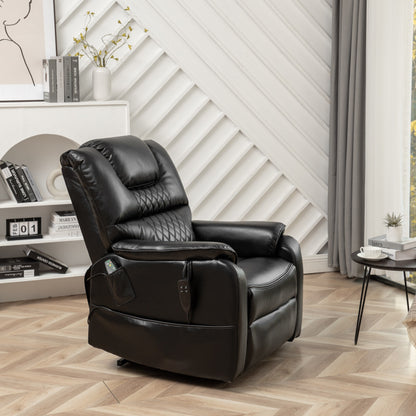 Poltrona reclinabile elettrica oversize in pelle PU nera con massaggio, riscaldamento lombare, tasche laterali, posizione piatta a 180°