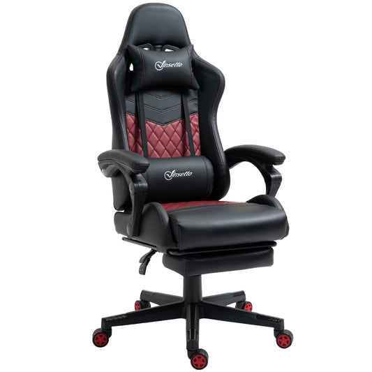 Poltrona reclinabile da gioco girevole a 360° in pelle PU nera con poggiapiedi, poggiatesta, supporto lombare e altezza regolabile
