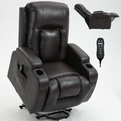 Poltrona reclinabile elettrica nera con massaggio vibrante, riscaldamento lombare, porta USB e portabicchieri per il comfort degli anziani