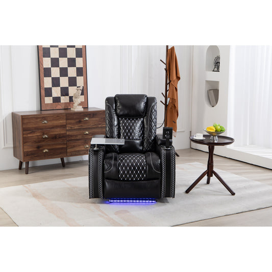Poltrona reclinabile Black Power Zero Gravity con bracciolo portaoggetti, portabicchieri, tavolo per laptop, supporto per telefono, luce di lettura, porta USB