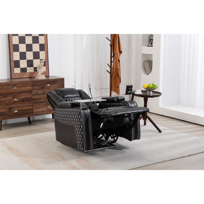 Poltrona reclinabile Black Power Zero Gravity con bracciolo portaoggetti, portabicchieri, tavolo per laptop, supporto per telefono, luce di lettura, porta USB