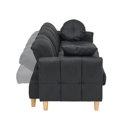 Divano letto imbottito moderno a 3 posti in tessuto tecnico nero 84.64 con cuscini, seduta contenitore e cassetto