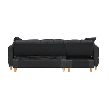 Divano letto imbottito moderno a 3 posti in tessuto tecnico nero 84.64 con cuscini, seduta contenitore e cassetto